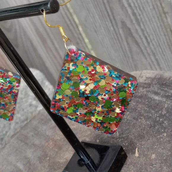 Hand Crafted Multicolor Glitter Earrings - Picture 6 of 6